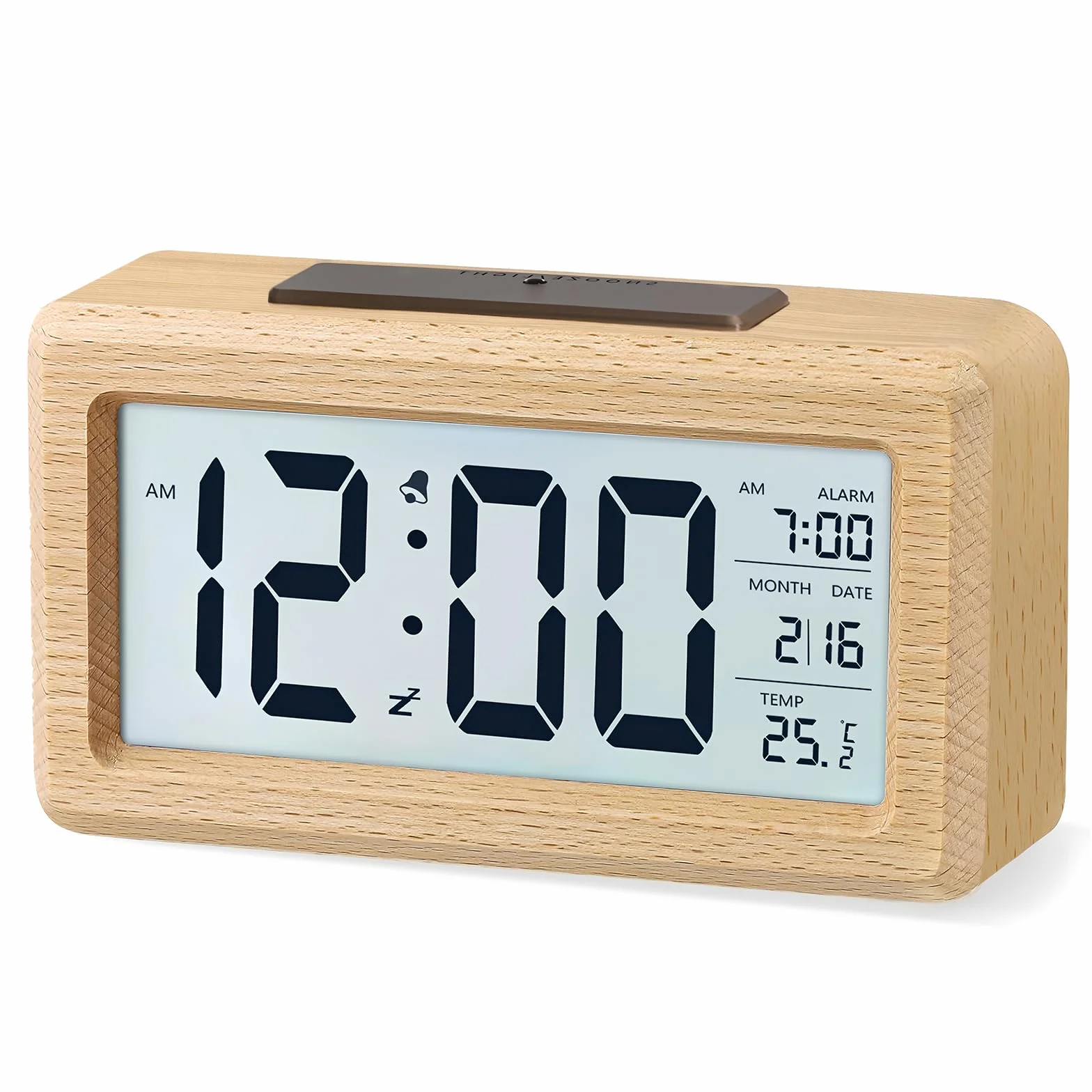 aboveClock Wecker Digital, Holz mit Sensore Moduls, Tischuhr mit Großer Anzeige, Datum, Teperatur Anzeige, Nachtlicht, Digital Uhr mit Snooze Moduls (Batterie Nicht Enthalten)