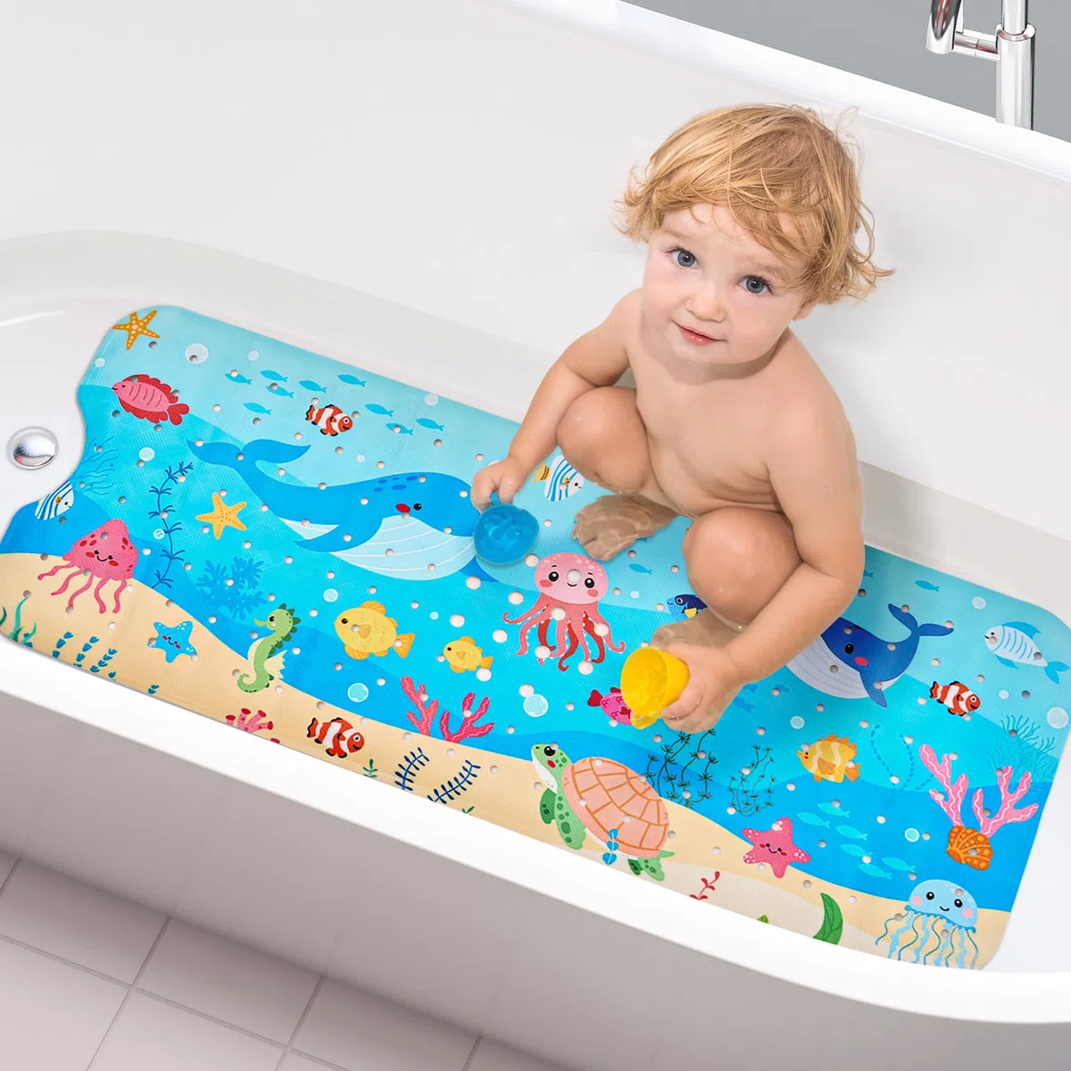 WELTRXE Badewannenmatten Rutschfest Kinder 100x40cm, BPA-frei PVC-Duschmatte mit Saugnäpfen, Antirutschmatte Badewanne, Maschinenwaschbar