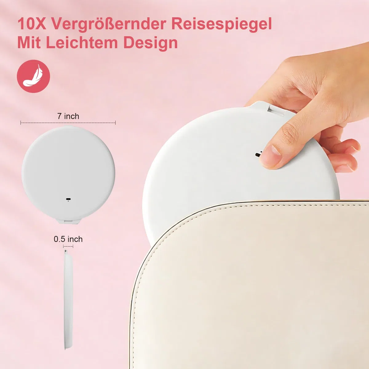 SURFOU 10X Vergrößerungsspiegel mit Licht, Wiederaufladbarer Kosmetikspiegel mit 3 Lichtmodi, Dimmbarer Schminkspiegel Faltbar & Tragbar, 8 Zoll Reisespiegel mit Standfuß & USB, Matt Weiß