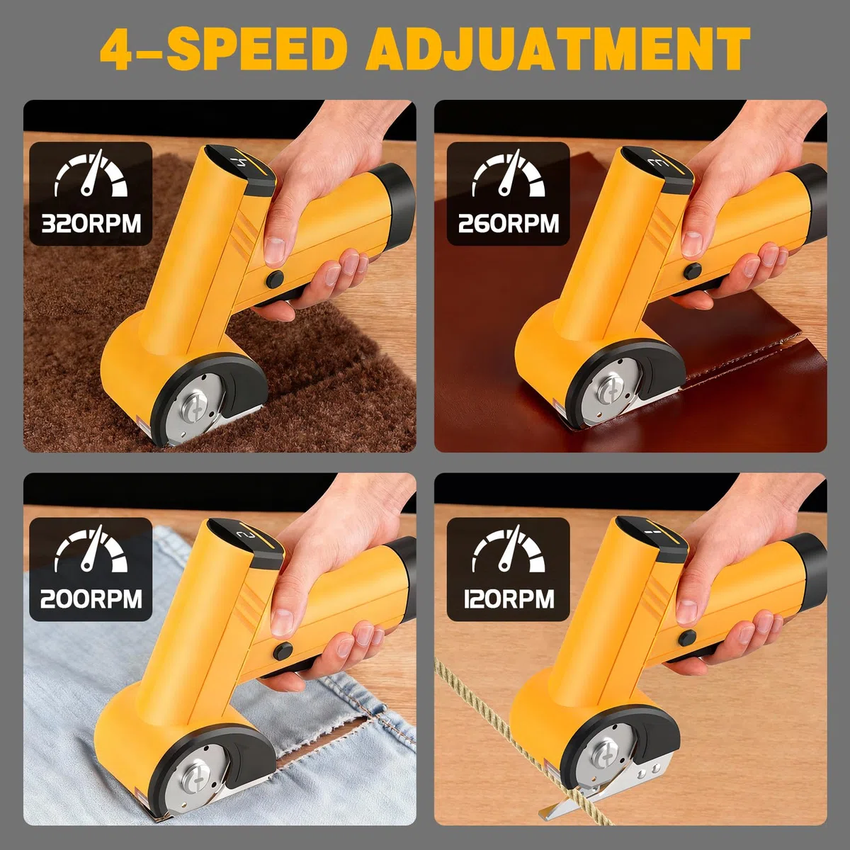 Kartonschneider, Elektrische Schere, Kabellos Rollschneider mit 4 Geschwindigkeitsstufen, Universalschneider mit Bildschirm, Multifunktionale Schneider mit LED Licht für Papier Pappe Teppich Leder