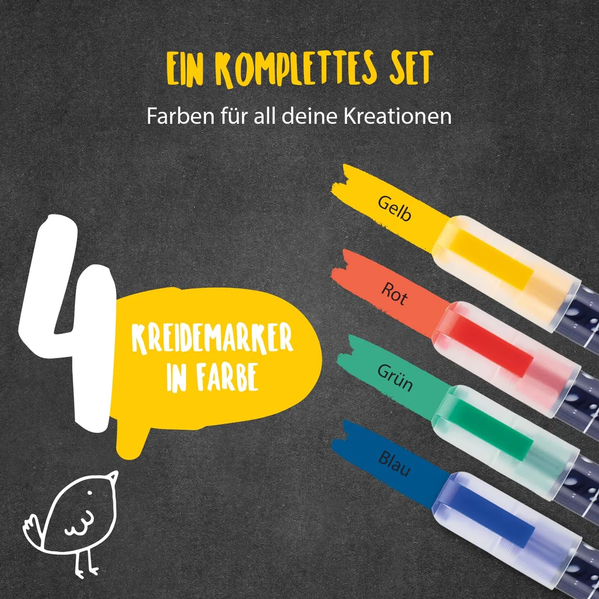 SECURIT - 4er-Set Kreidemarker - Für nicht-poröse Oberflächen (Schwarze Tafel, Glas, Metall, Spiegel...) - Mittelstarke Spitze 2-6 mm - Weiß