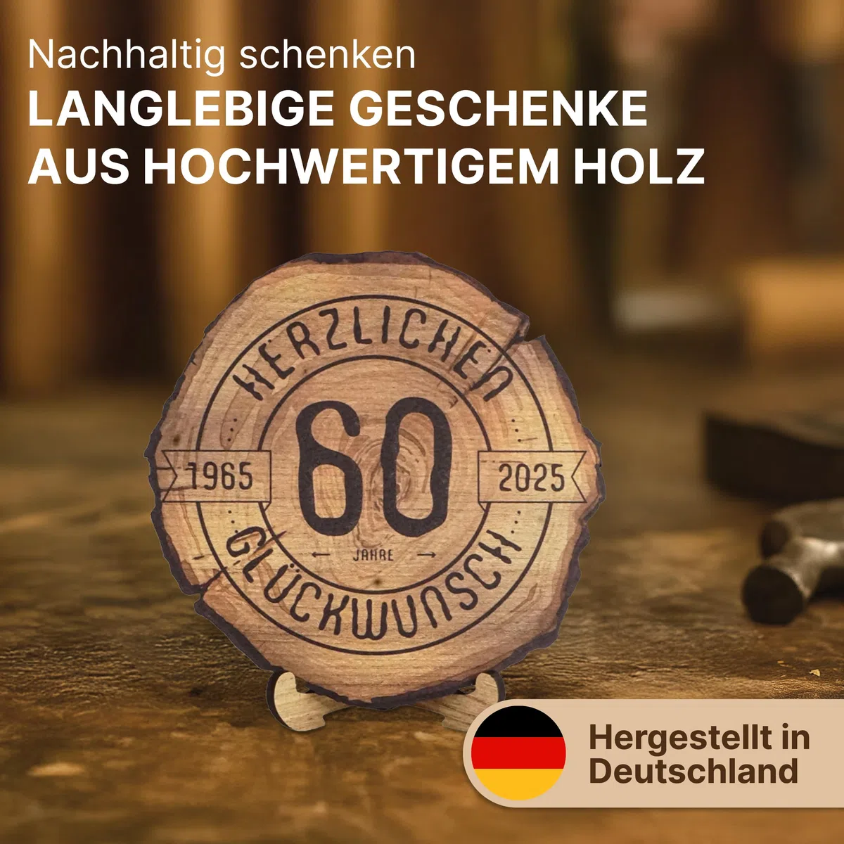 DARO Design – Baumscheibe mit Gravur für 66. Geburtstag – Geburtstags Geschenk aus Holz – Hochwertige Holz Geschenke mit Gravur ideal für Geburtstag – Dicke 6mm, Durchmesser 20cm – Made in Germany