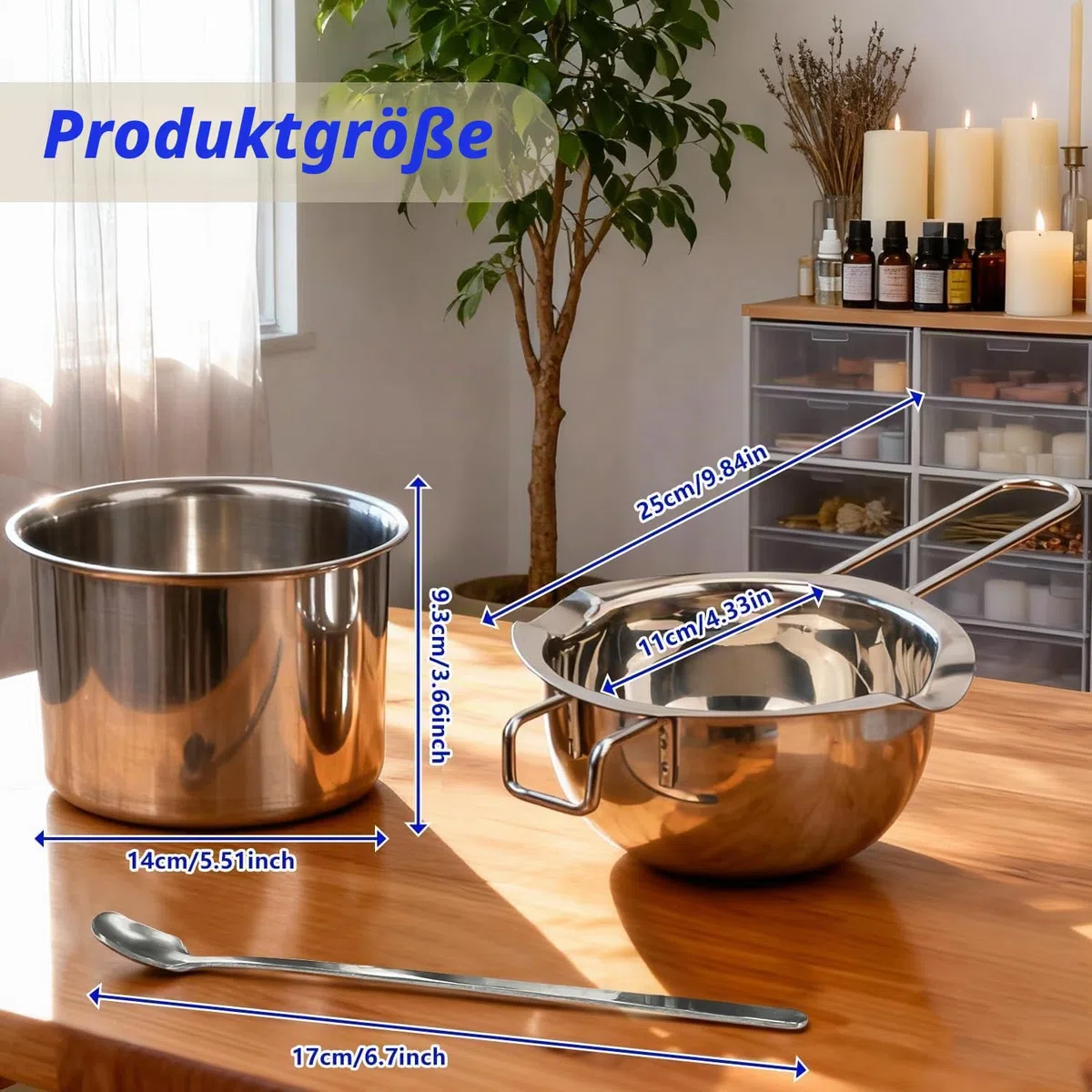 Wasserbad-Topf 3-teiliges Edelstahl Schmelztopf Set für Kerzenherstellung, mit Ausgießkanne zum Schmelzen von Sojawachs, Bienenwachs - Ideal für DIY Kerzen, Seife & Schokolade