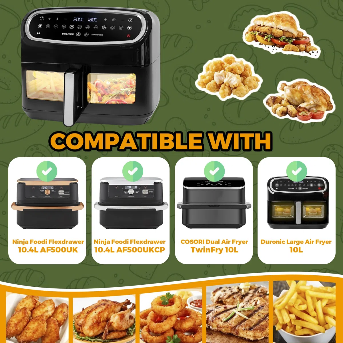 Pietuley 225 Stück Backpapier für Heißluftfritteuse Ninja Foodi Flexdrawer AF500EU 10,4L, Hot Air Fryer Accessories für Cosori Dual Blaze Twinfry 10L, Ninja Heißluftfritteuse AF500EU Zubehör 10,4L