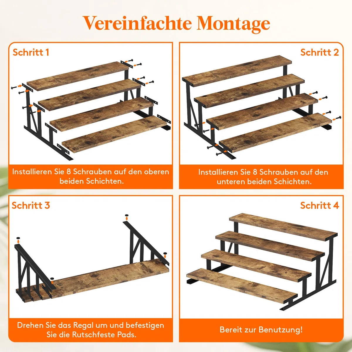 Lifewit 4 Etagen Display Ständer mit Schwarzes Metallregal, 35 x 27 x 16 cm Stehende Aufsteller für , Holzwerkstoff Organizer für Schminktisch/Badezimmer, Tortenständer für Party