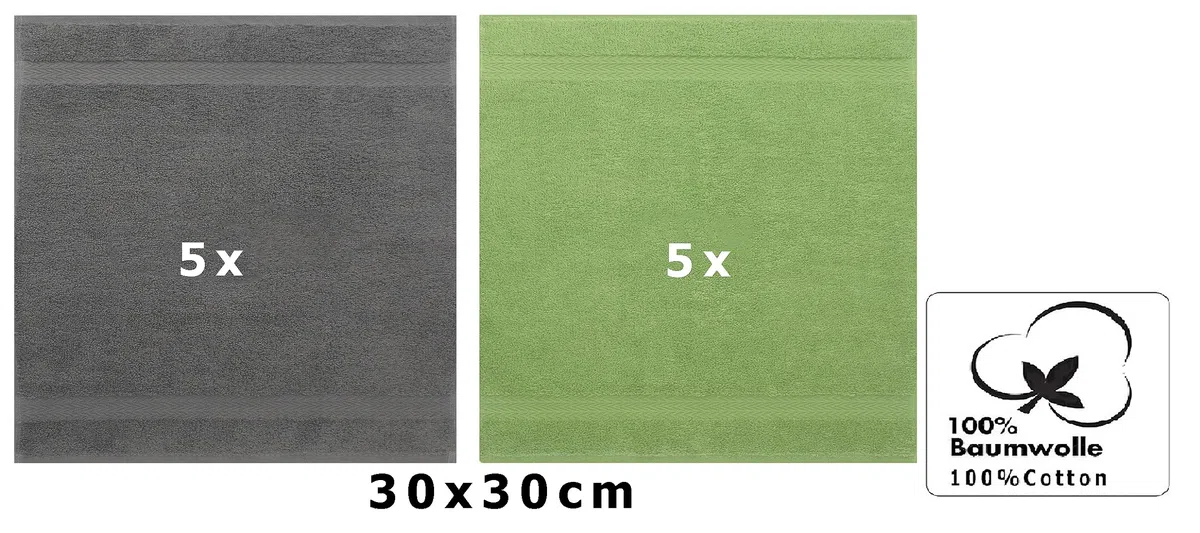 Betz 10 Stück Seiftücher Premium 100% Baumwolle Seiflappen Set 30x30 cm Farbe anthrazit Grau und Apfel grün