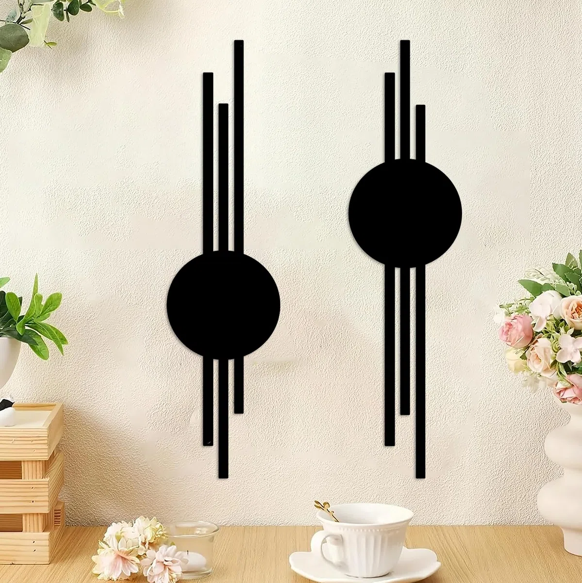 DUOOLN Abstrakte Metall-Wanddekoration, schwarz, modern, geometrisch, hängende Gemälde, minimalistische Linienkunst-Skulptur, Wohnzimmer, Schlafzimmer, Badezimmer, Büro, Bauernhaus-Dekoration