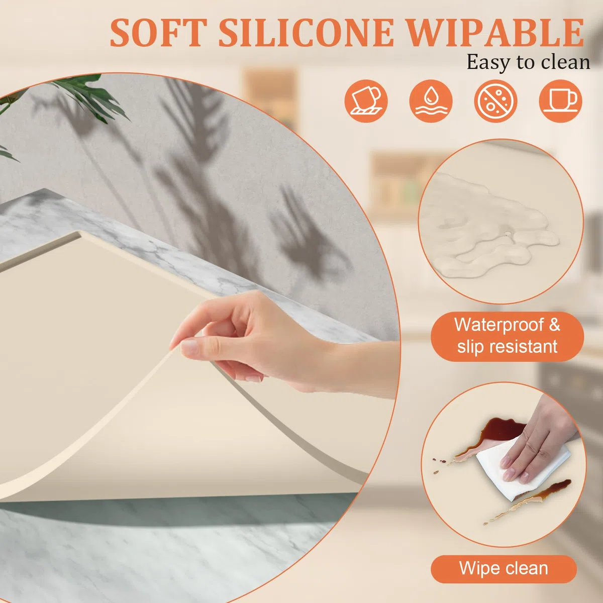 Silikon-Kaffeemaschinenmatte – 2-in-1 große Kaffeematte, rutschfestes Design mit gewölbter Kante, 40 x 60 cm faltbare rutschfeste Trockenmatte für Küchentisch und Barista