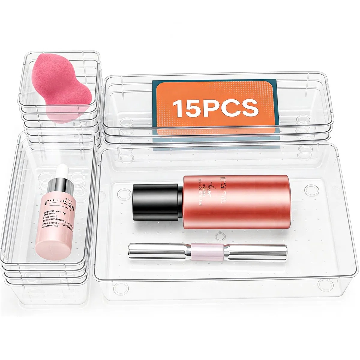 15 Stück Schubladen Organizer - Schubladeneinsatz Schubladen Organizer mit 4 Größen Schminktisch Organizer Kunststoff Ordnungssystem Drawer Organizers für Küchen, Schlafzimmer, Büro, Make-up