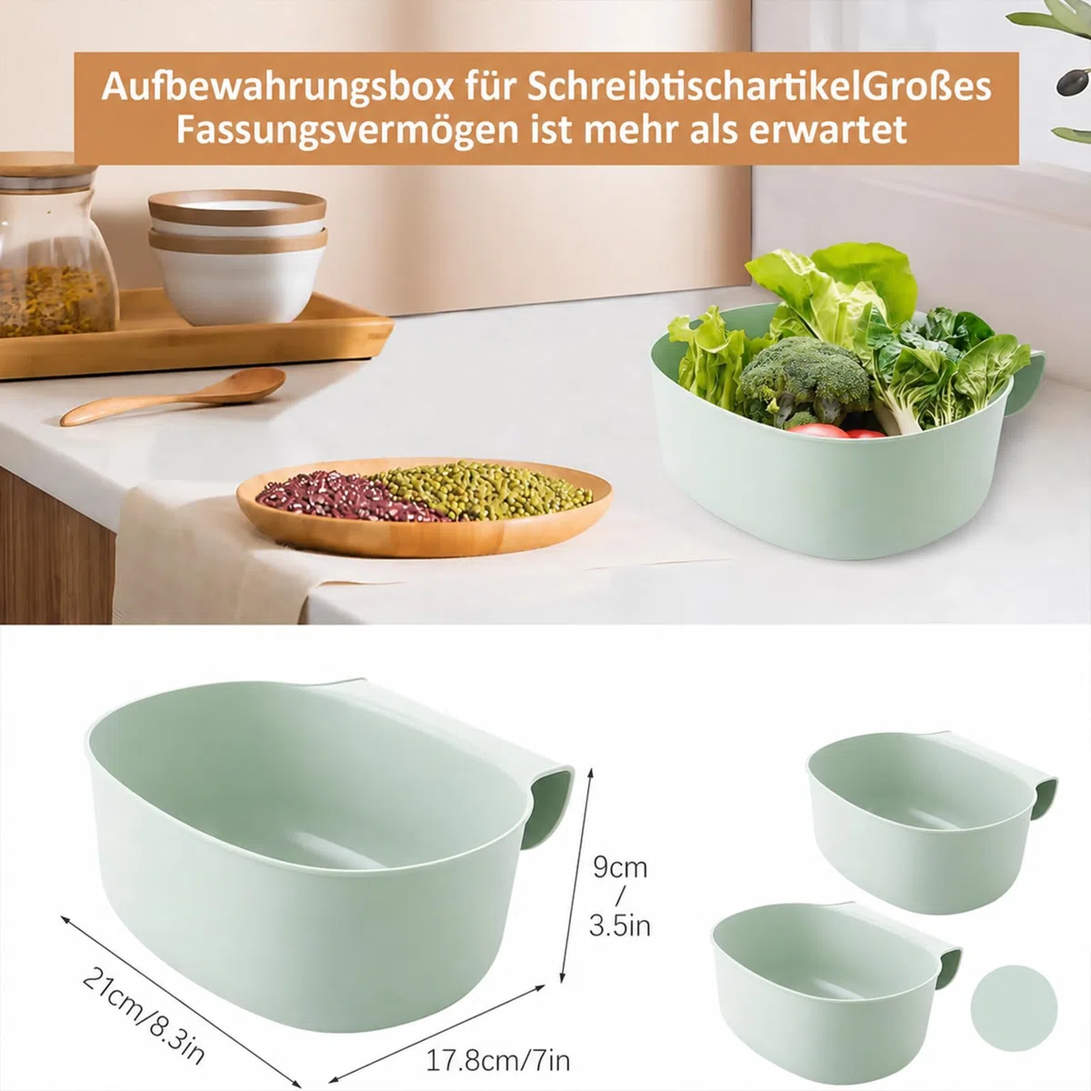 2x Auffangschale für Küchenabfälle, Wickeltisch Organizer zum Anhängen,Waschschüssel Baby für Wickeltisch,Abfallschale Abfalleimer Schubladen Abfallbehälter grün (Grün)