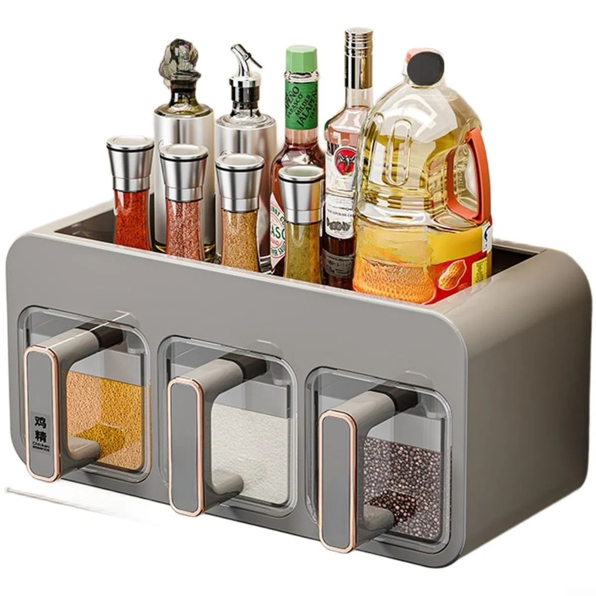 Gewürz-Aufbewahrungsbox für die Küche, Wandbehang, feuchtigkeitsbeständig, Gewürzhalter mit einzelnen Fächern und Etiketten, einfache Installation (B)