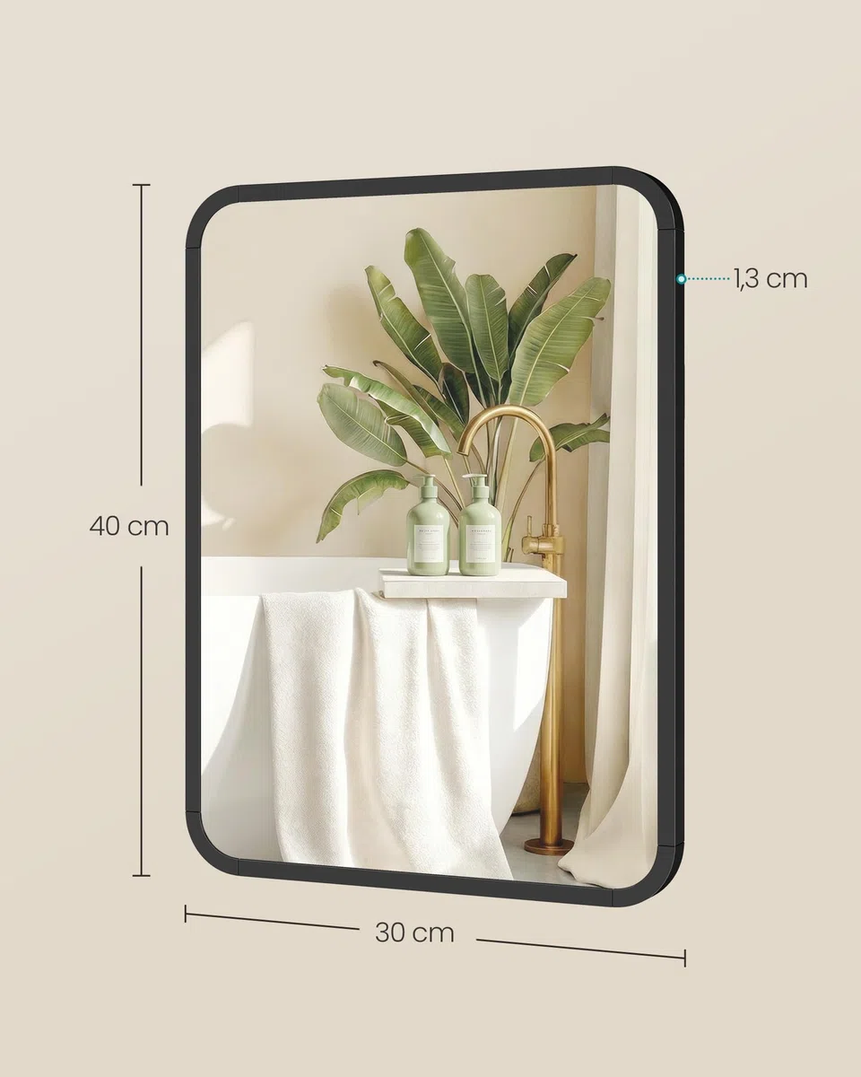 SONGMICS Spiegel für Bad, Wandspiegel, rechteckiger Spiegel, Aluminiumrahmen, 40 x 30 cm, mit Sicherheitsfolie, 2 Aufhängemöglichkeiten, für Wohn-, Schlaf- und Badezimmer, tintenschwarz LWM012BD01