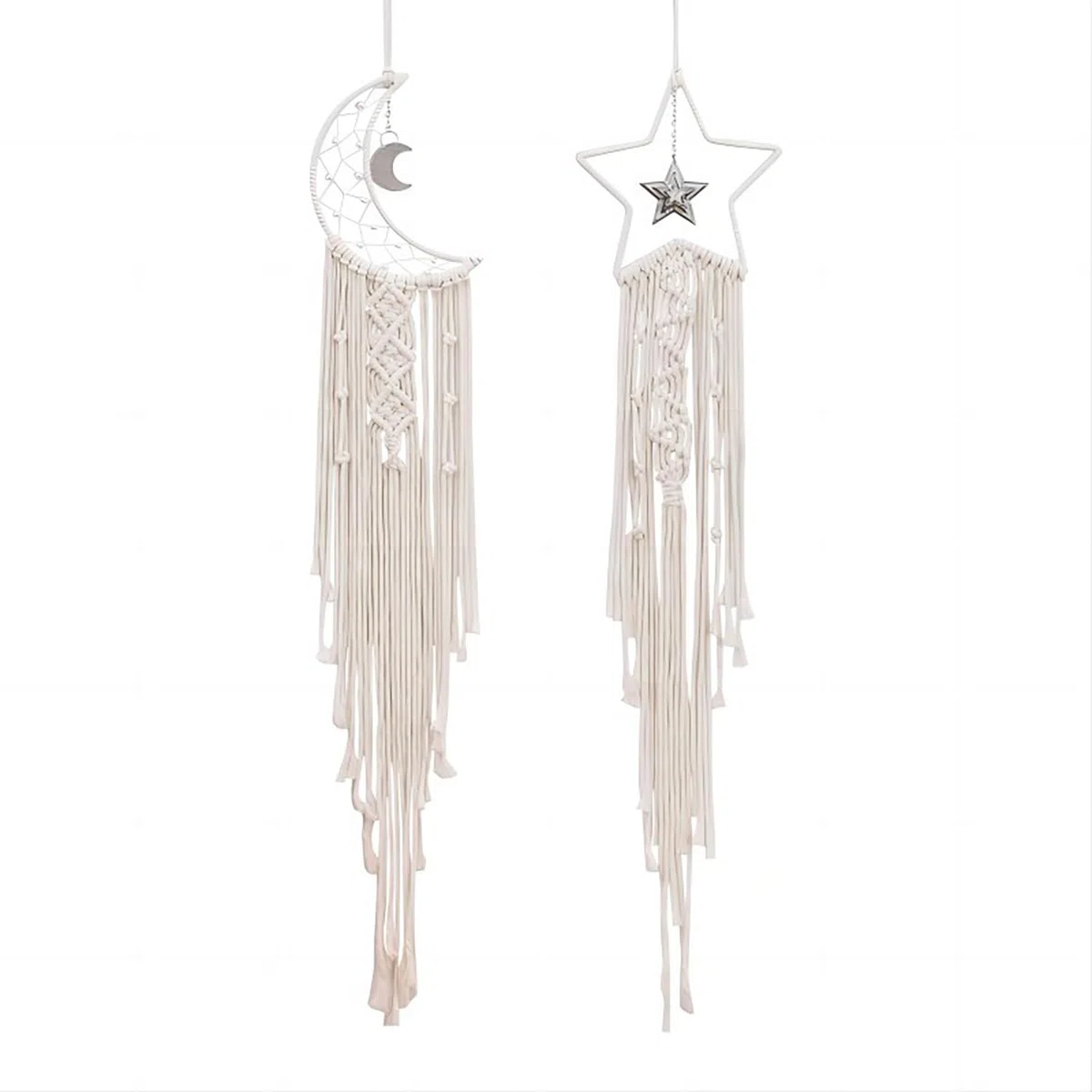 2 Stück Makramee Wandbehang Böhmischer Mond-Traumfänger, handgefertigte Wandteppiche Mädchen Boho-Traumfänger mit Quasten Wohnkultur für Schlafzimmer Hochzeitsfeier Ornamente Handwerk