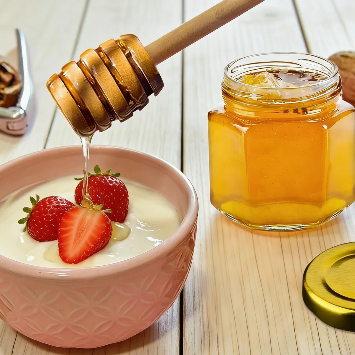 20 Stück 45ml Kleine Honiggläser, Hexagon Mini Glas Marmeladengläser mit Aufkleber, Hölzernen Dippers, Geschenktüten, Jutes, Gilt für Gastgeschenk Set für Hochzeit, Party, Geburtstag