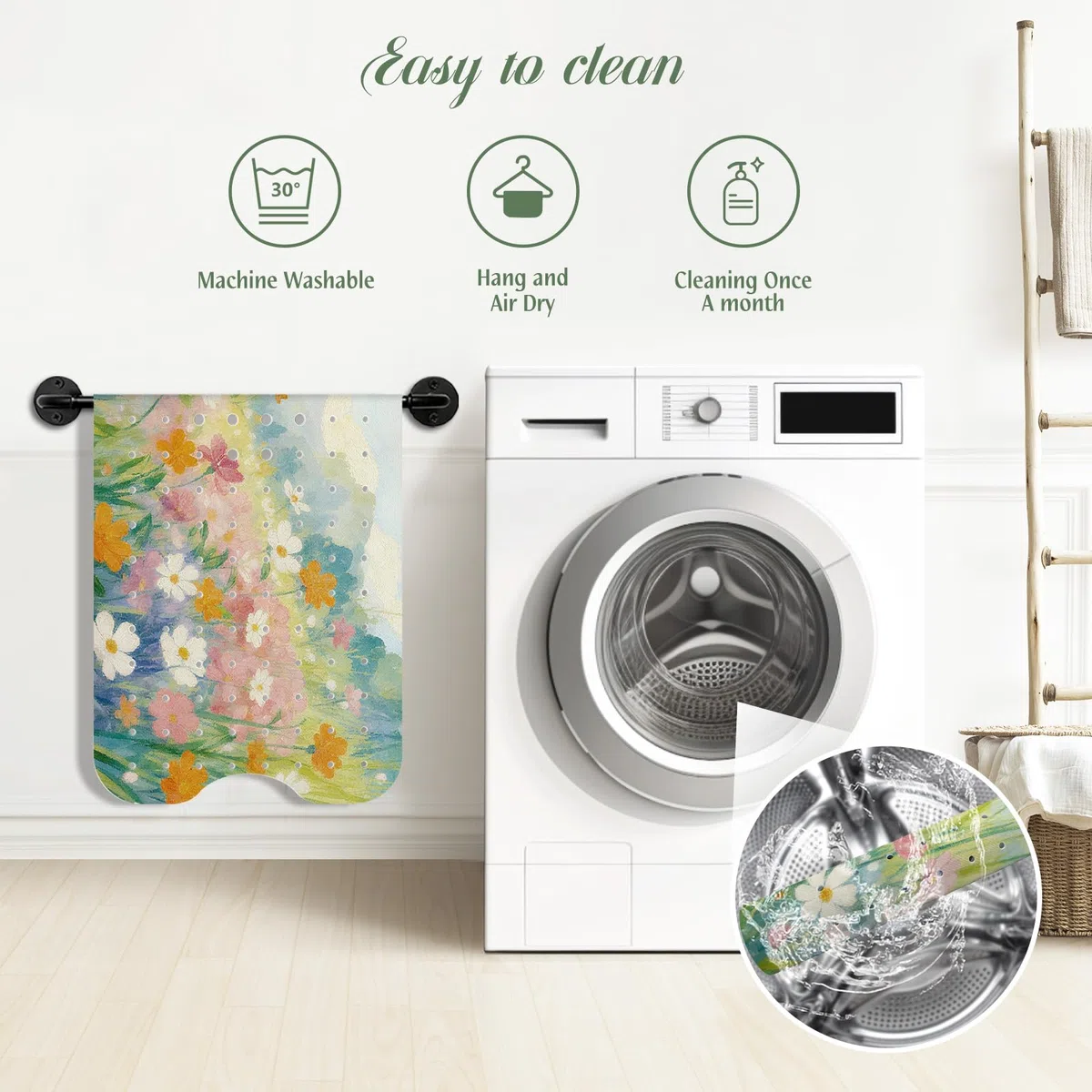 SHUCHING Badewannenmatte rutschfest, 100 X 40 cm Extra Lang Badewanne Rutschmatte, Duschmatte rutschfest für Badezimmer Maschinenwaschbar, Ölgemälde Blumen