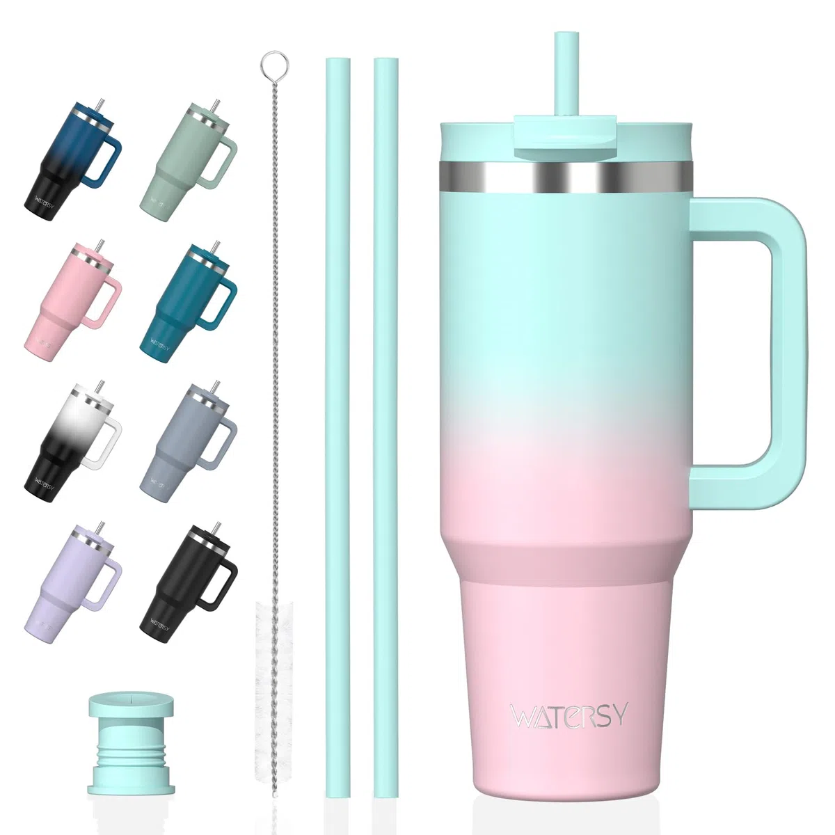 WATERSY 1.2L Thermobecher mit 2 Strohhalmen, Trinkbecher Auslaufsicherer Kaffeebecher To Go Vakuum-Isoliert mit BPA frei Schraubdeckel, Trinkflasche Kühlt 12 Stunden,Bonbonrosa