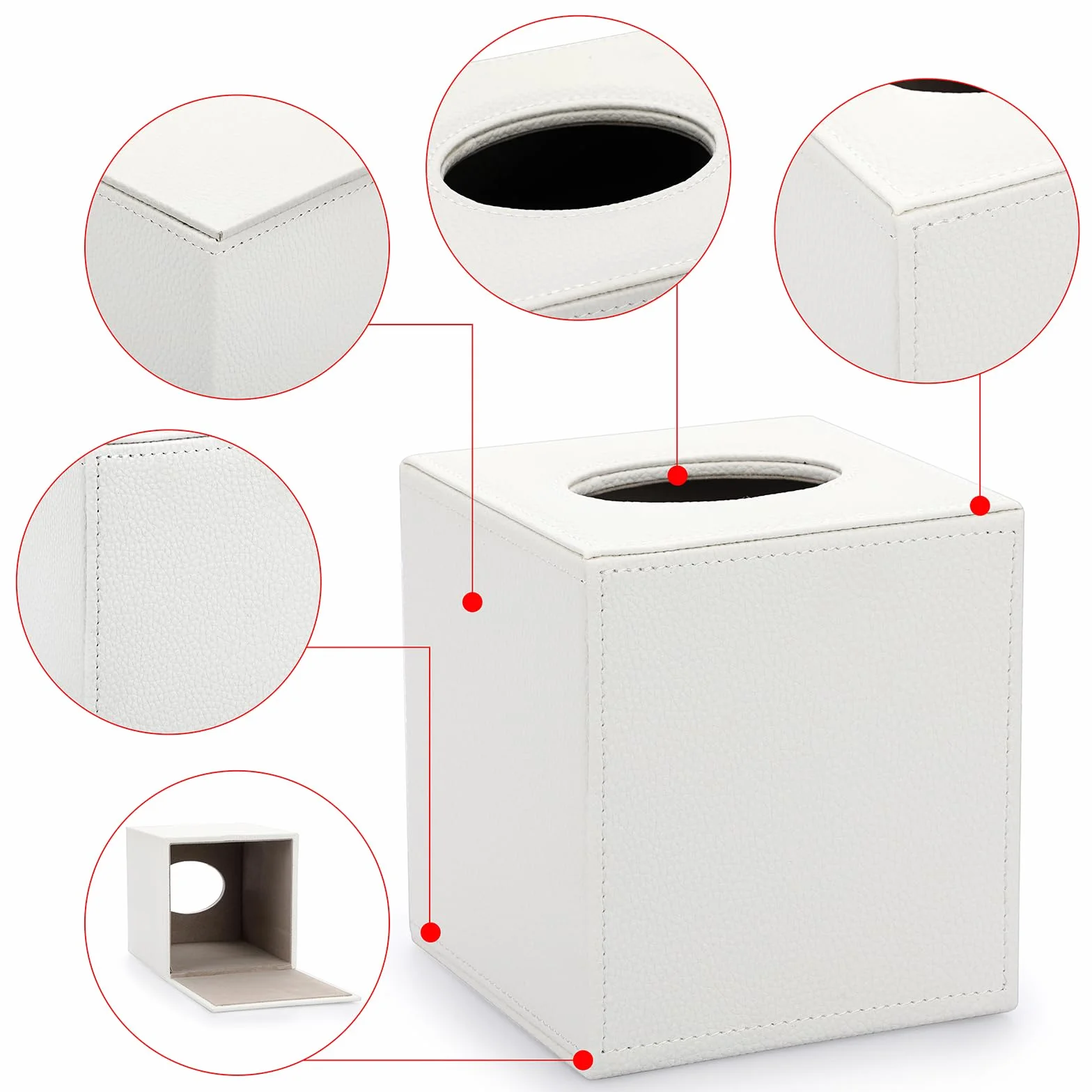 BTSKY Würfelförmiger Taschentuchhalter aus PU-Leder – Haushalt/Büro, quadratische Taschentuchbox, strukturierter Seidenpapier-Box, Serviettenhalter, weiß