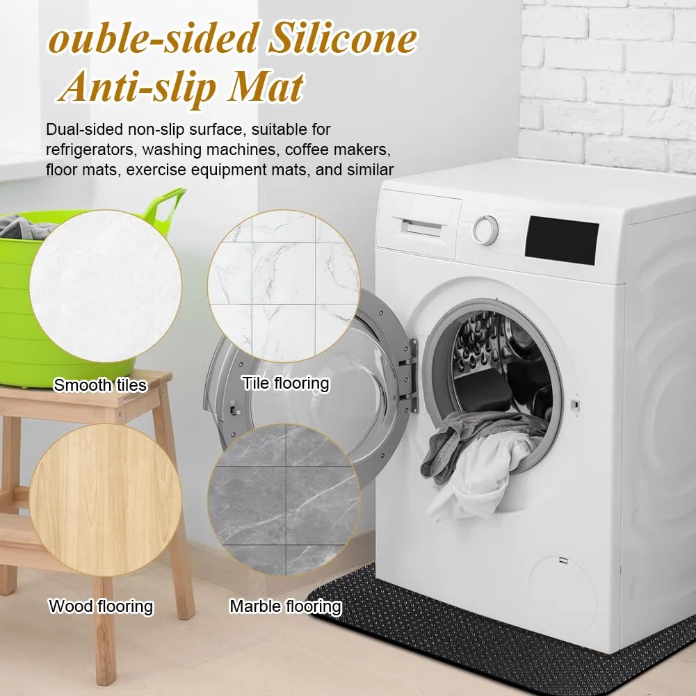 Beidseitig rutschfest Antivibrationsmatte Waschmaschine, 60 x 60 cm Waschmaschinenunterlage, Leichtgewichtig Wasserdicht Bodenschutzmatte, rutschfeste Gummimatte für Kühlschrank und Trockner