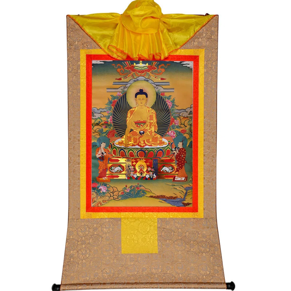 Gandhanra Thangka Tibetische Wandbehang,Shakyamuni Thangka,Heißgeprägter Buddha Wandteppich für Zen Wohnkultur, Meditation, Spirituelle Entspannung und Ruhe