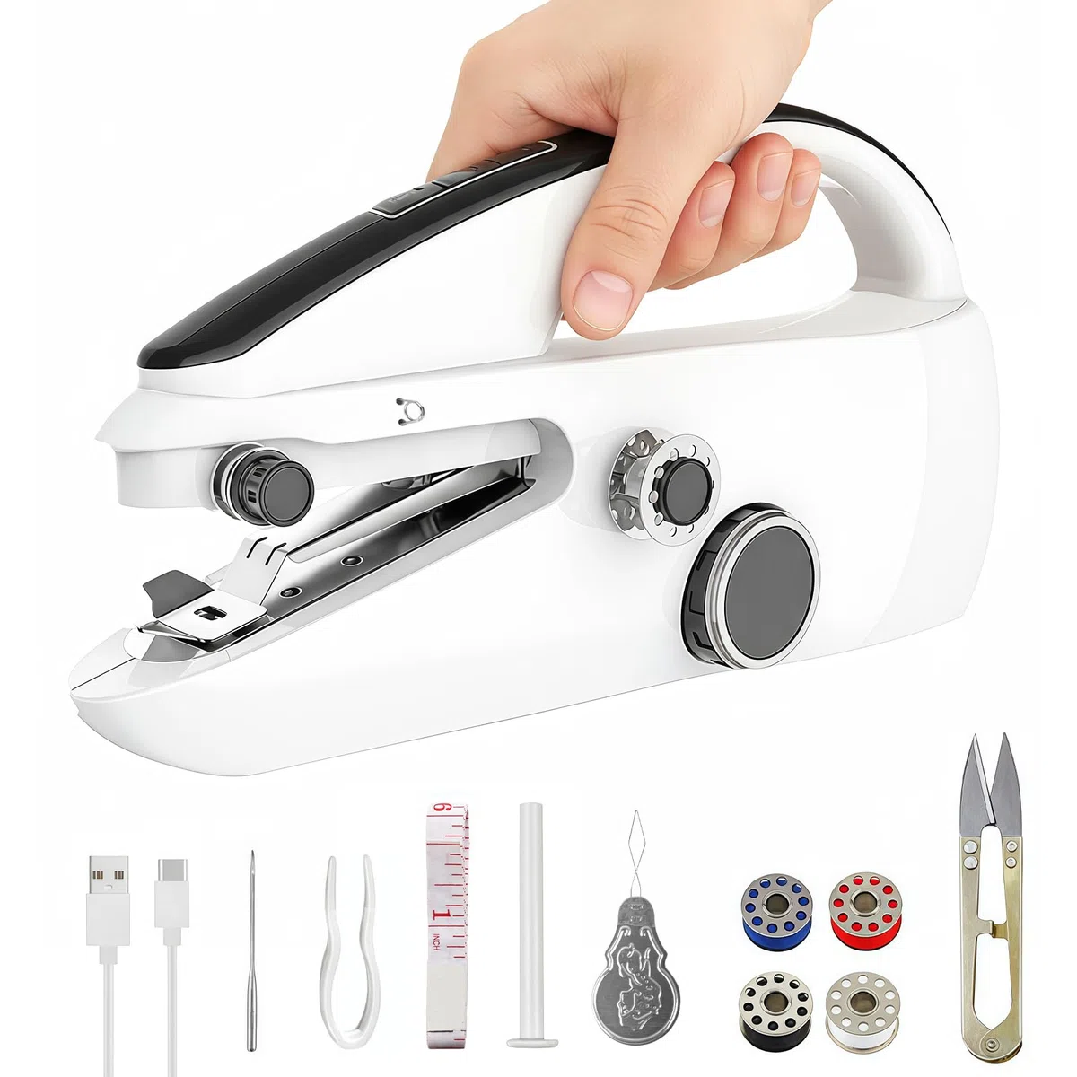 Handnähmaschine Elektrisch, Qoosea Mini Nähmaschine für Anfänger Schnell Nähen, Tragbare Mini Sewing Machine mit Nähzubehör Batterie- und USB-betrieben, Overlock Nähmaschine Klein Haus & Reise