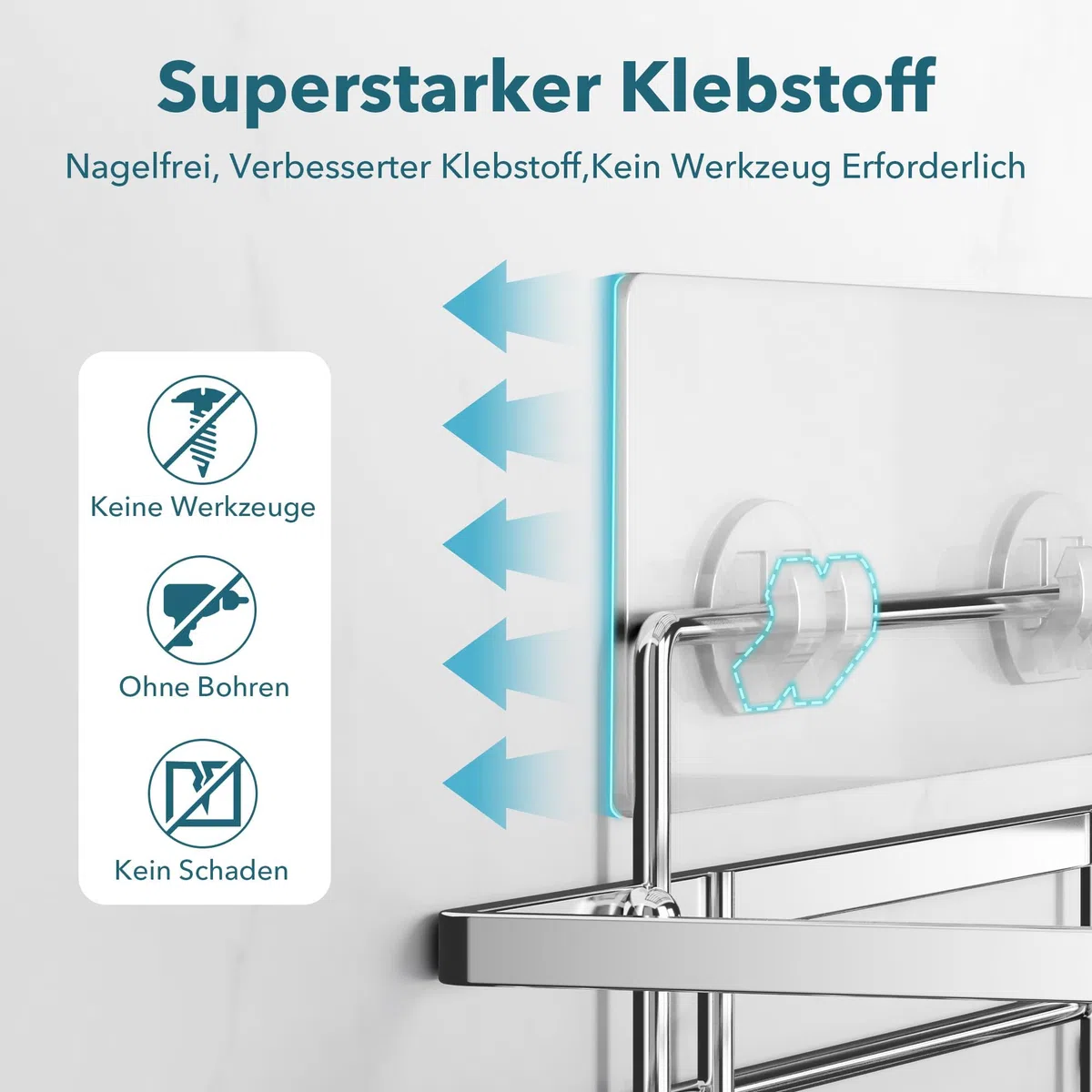 saffruff Duschablage Ohne Bohren 2 Stück Duschregal Duschkorb Badezimmer Organizer Badezimmer Regal Badregal Shampoo Halterung Dusche Küche Bathroom Rrganizer mit 2 Klebeflächen Silber