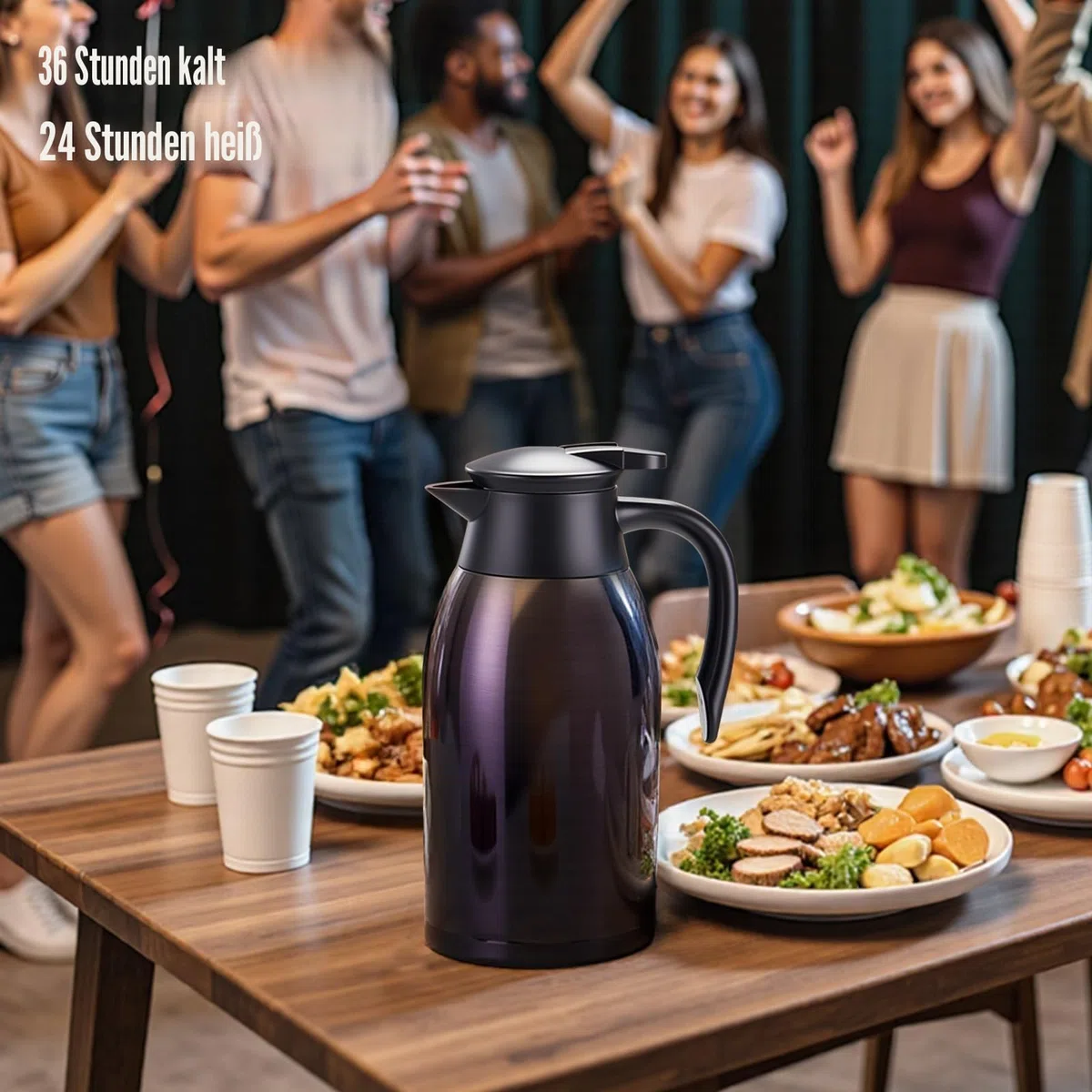PARACITY 2L Isolierte Kaffeekanne aus Edelstahl, Zum Warmhalten, Doppelwandig Vakuumisoliert, Für Kaffee und Tee, Zuhause und Büro (schwarz)
