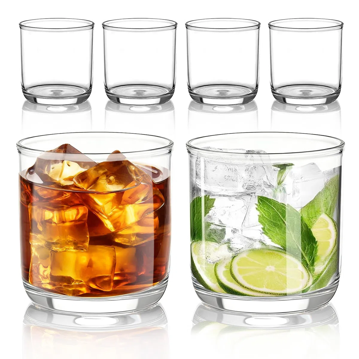 Kyraton Whiskygläser Set aus 6, Old Fashioned PET Klarglas Kunststoff 340ml (11,5oz) Robuste Unzerstörbare Trinkgläser für Bier, Saft, Milch, Scotch, Wodka Likör, Bourbon, Cocktail​.