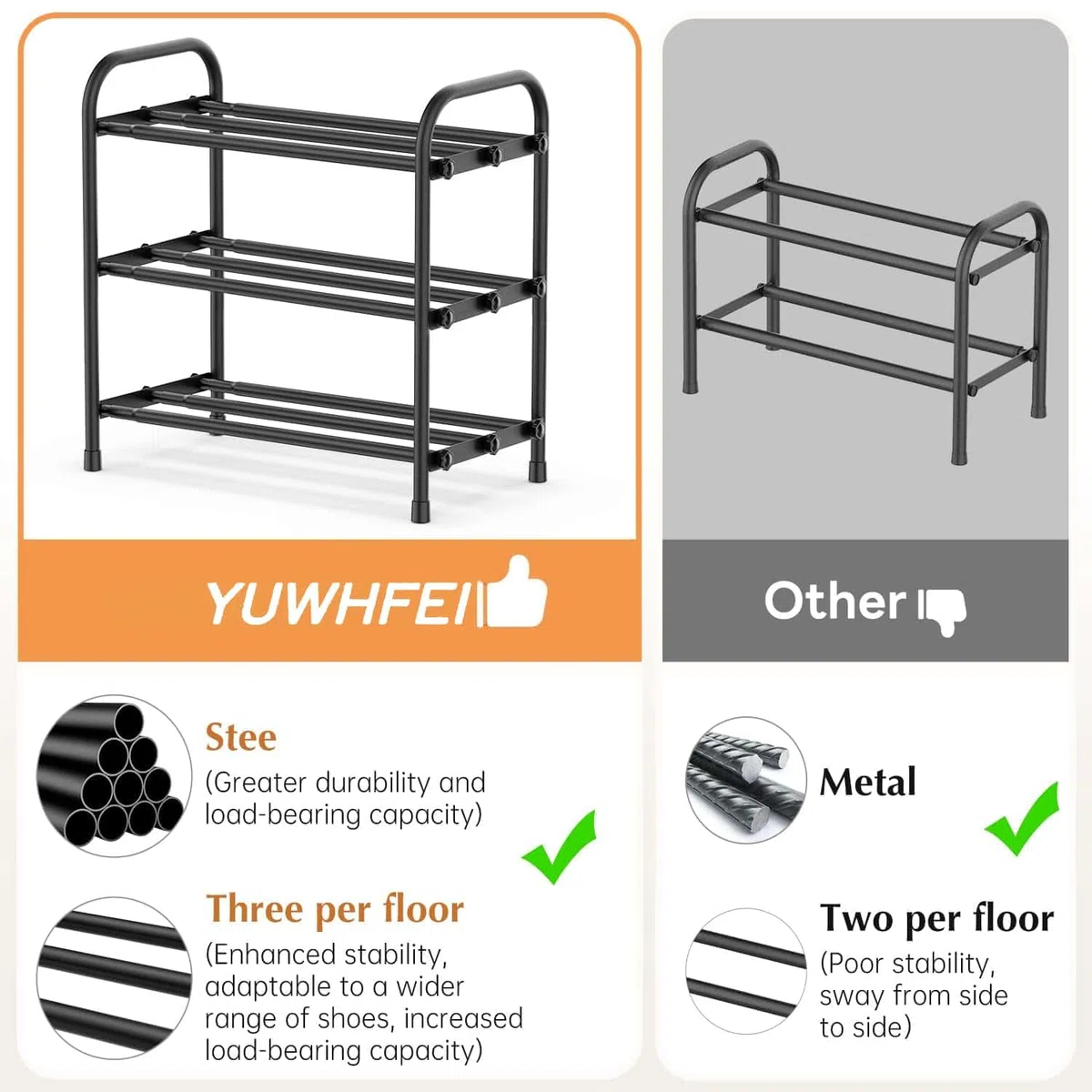 Schuhregal Platzsparend, 3 Ebenen Shoe Rack Metall, Ausziehbar Schuhablage 45 to 80cm, Klein Schuhständer Schwarz, Schmales Schuh Regal für Outdoor, Flur, Garderobe, Eingangsbereich
