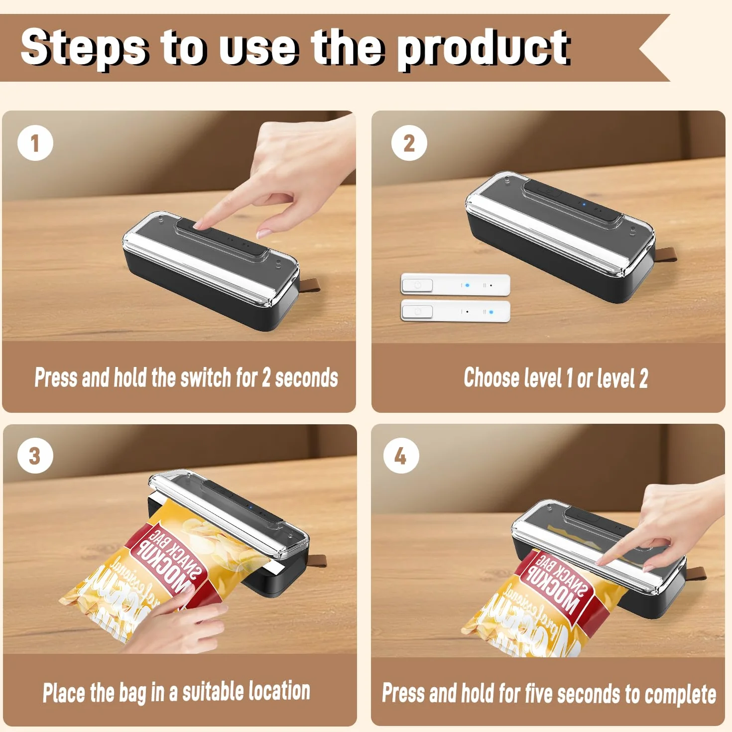 Mini Folienschweißgerät, Bag Sealer 2-in-1 mit Cutter, Magnetfuß & 2-Stufen Siegelung - Wiederaufladbar (Sicher mit Auto-Off) - Für Plastiktüten, Beutel & Snacks - Schwarz