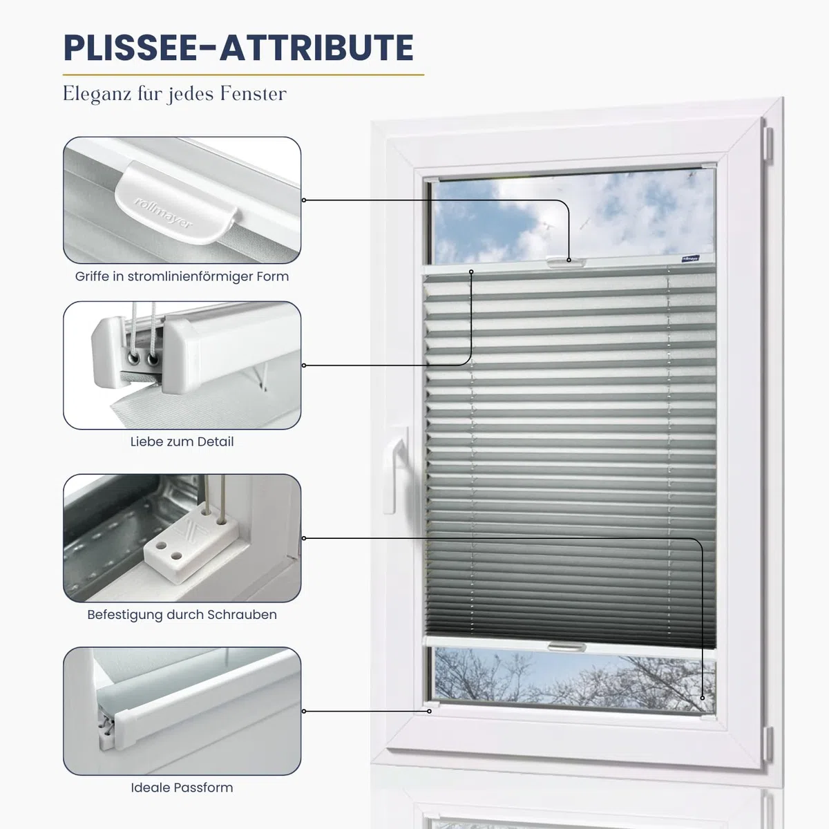 Rollmayer Plissee nach maß, Plissee mit Bohren 14 Farben 3 Profilfarben,Höhe 50-149 cm, Breite: 25cm-120cm, Plisseerollo Faltrollo Sichtschutz und Sonnenschutz für Fenster und Tür