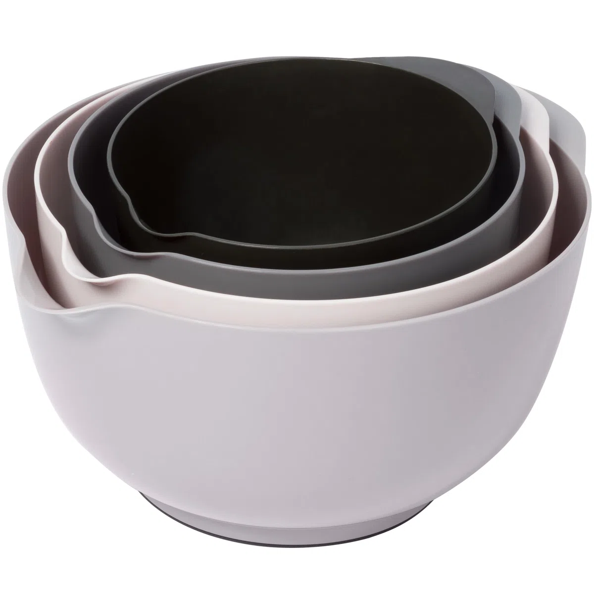 BoxedHome 4-teiliges Rührschüssel Set aus BPA-freiem Kunststoff, Grau - mit Ausgießer, rutschfestem Boden und Griff, stapelbar, spülmaschinen- und mikrowellengeeignet, ideal für Backen und Kochen