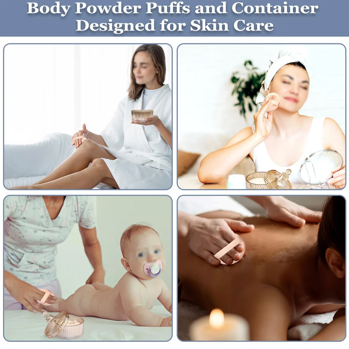 3pcs Puderdose Set aus Glas,Körperpuderbehälter, Babypuder Dose mit Puderquaste,Puderetui für Körperpuder,Talkumpuder,Kosmetikpuder zu Reise Geburtstag als Geschenk(Kein Pulver) (Bernstein)