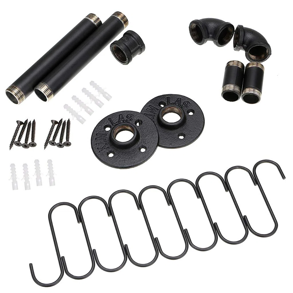 BTSKY 40 cm industrielles Rohrpfannenregal mit 8 Haken – Wandmontage, Küchenutensilien, Kochgeschirr, Aufhänger, Organizer, Küchenutensilien, Deckel, Handtuchhalter