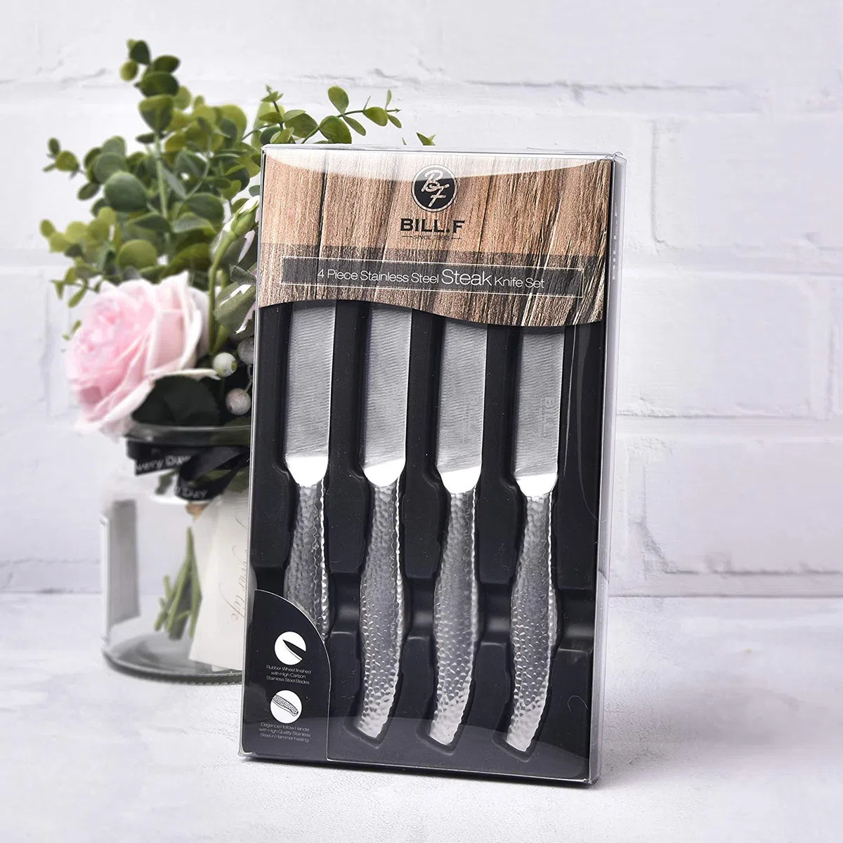 BF BILL.F SINCE 1983 Steakmesserset, 4-tlg. 4,5-Zoll-Steakmesser mit Wellenschliff und Edelstahlgriff