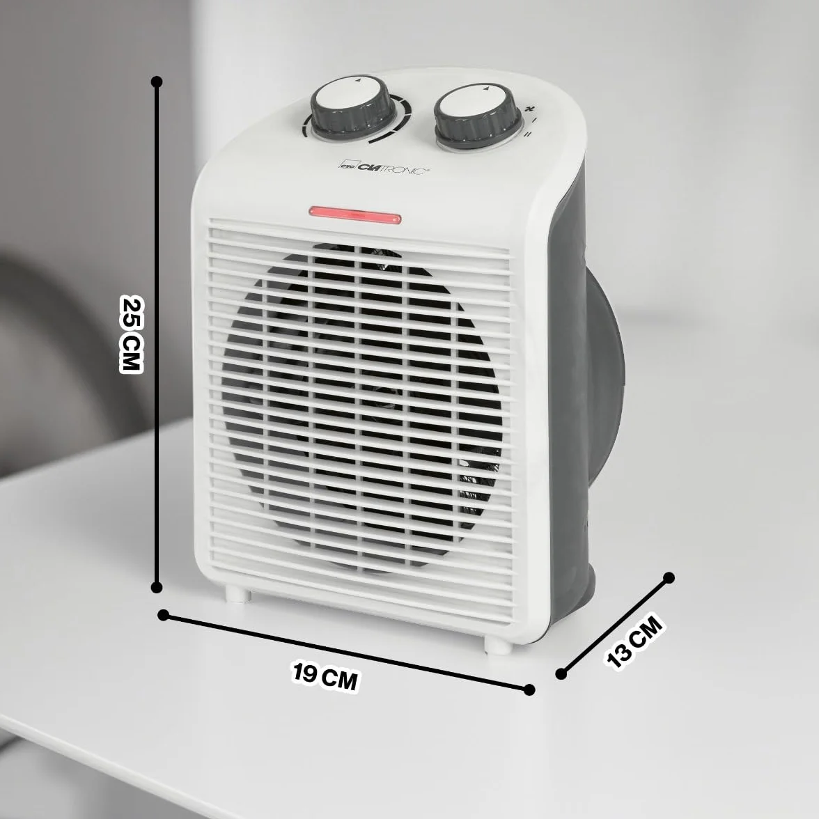 Clatronic Heizlüfter HL 3761, mobiler & kompakter Heizlüfter, 2 Heizstufen (1000/2000 W), Kaltstufe (Ventilator), stabiler Tragegriff, Grau-weiß, 263951
