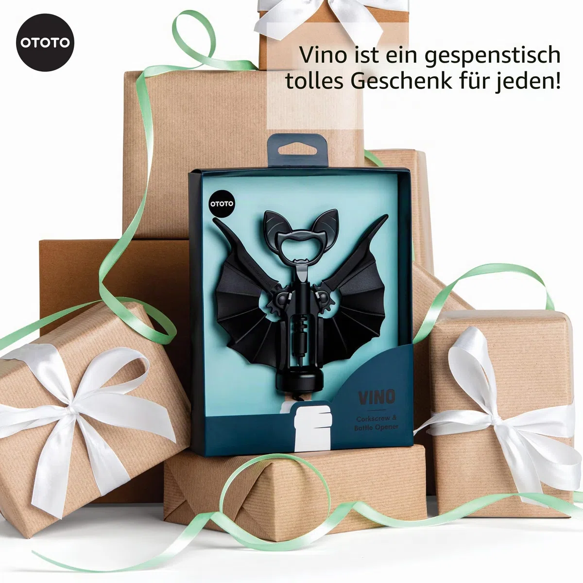 OTOTO 2-in-1 Korkenzieher, Goth Halloween Wein Geschenke, Gothic Küchenhelfer, Flaschenöffner Lustig Spooky, Flaschenverschluss (Vino Fledermaus)