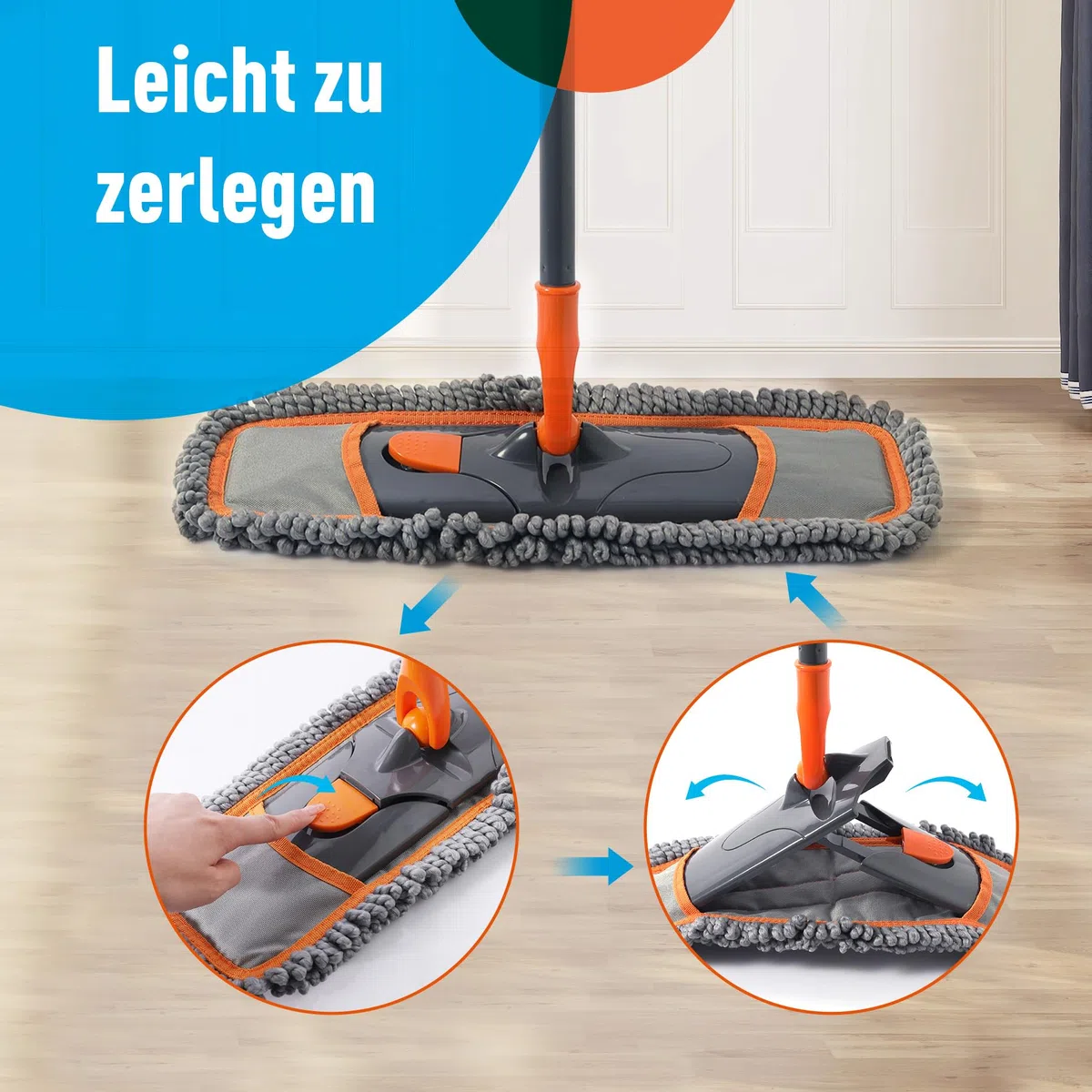 CLEANHOME Bodenwischer Set enthält 2 Dicke Strapazierfähige Ersatzkopf | Ein 141cm langer Teleskop-Wischmopp für die Bodenreinigung in Wohn-,Schlaf- und Küchenräumen sowie im Flur eignet