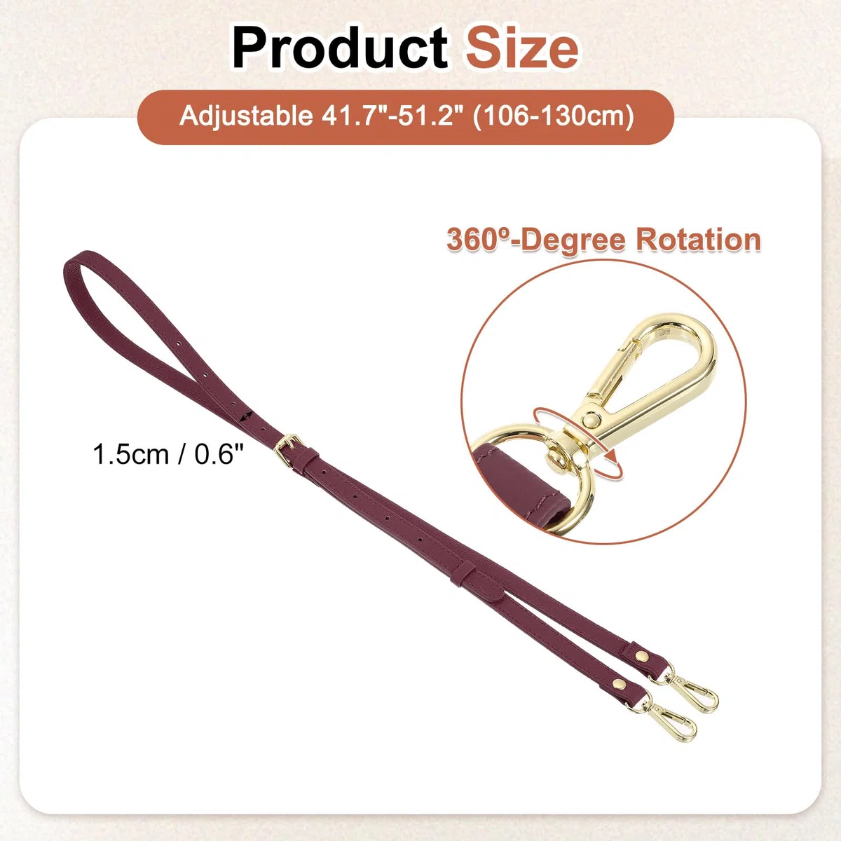 QUARKZMAN Echtes Leder Taschenriemen, Schultergurt 106cm-130cm Verstellbare Crossbody Handtaschengurt 1,5cm/0,7" Breite Schulterriemen für Taschen Schultertasche(Burgunderrot, Goldschnalle)