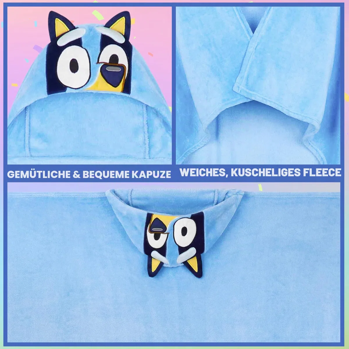 BlueY Kuscheldecke zum Anziehen mit Kapuze, Flauschig & Weich, Fleece Poncho Kinder Hoodie Decke Geschenke für Mädchen & Jungs, 4-10 Jahre, Lizenziert