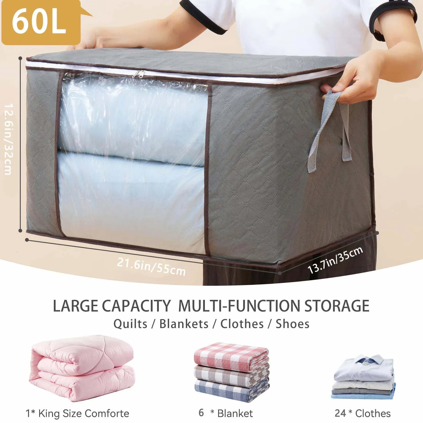 4 Stück Aufbewahrungstasche, Aufbewahrungsbox Mit Deckel 60L, Aufbewahrung Kleidung, Faltbare Aufbewahrungsbox Kleidung für Bettdecken Decken Kleidung Unterbett Kleiderschrank