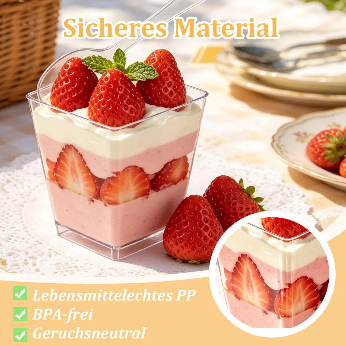 Mehrweg Dessertbecher 160 ml aus BPA-freiem PP Kunststoff – Wiederverwendbar, Spülmaschinengeeignet, Robuste Dessertgläser für Tiramisu, Mousse und Snacks (50 Stück)