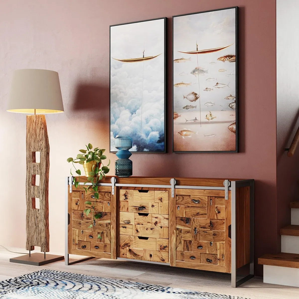 Kare Design Leinwandbild Cloud Boat, Mehrfarbig, 120x60 cm, Wandbild, Wandkunst, Wohnaccessoire, Mit Massivholzrahmen, Abstrakt, Himmlich, Wohnzimmer
