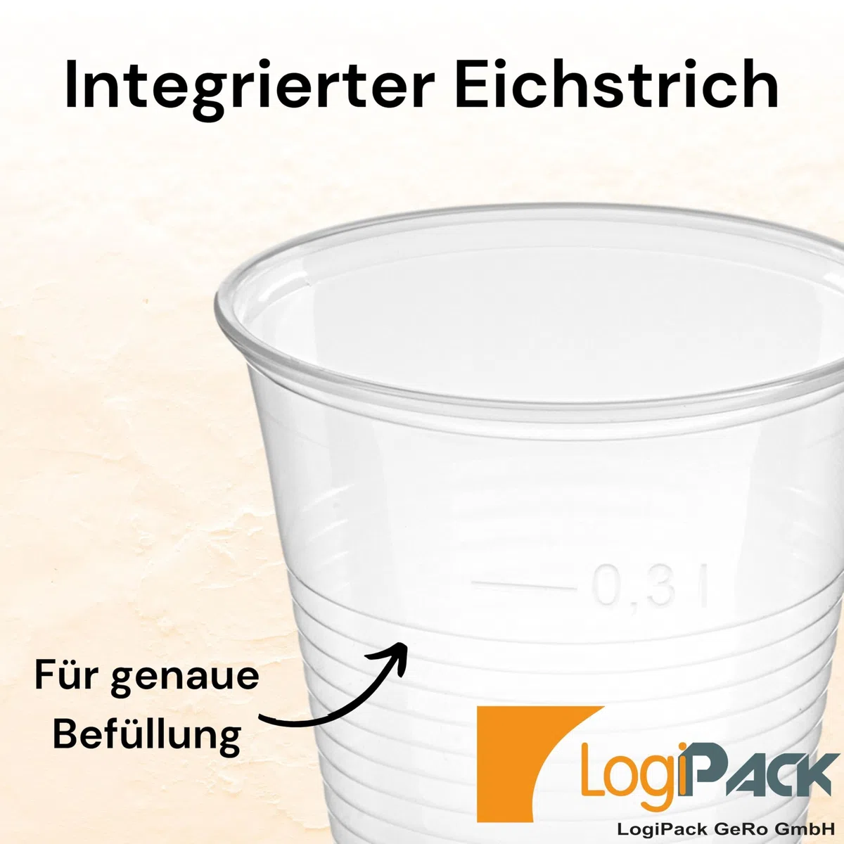 100 Stück Plastikbecher – Trinkbecher mit Eichstrich 0,3l | Einwegbecher aus Hartplastik (PP), transparent | Bierbecher & Partybecher – Kunststoffbecher