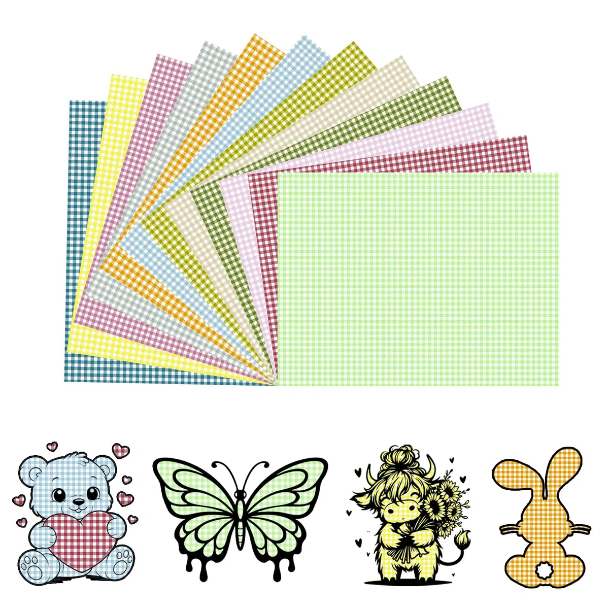 Tintnut Easter Lichtfarbige Plotterfolie Textil Ostern Kariert Iron on Folie Heat Transfer Vinyl 12 Stück 12"x10" Flexfolie Plotter Textil für Kleidung Taschen,Kompatibel mit Allen Schneide Maschinen