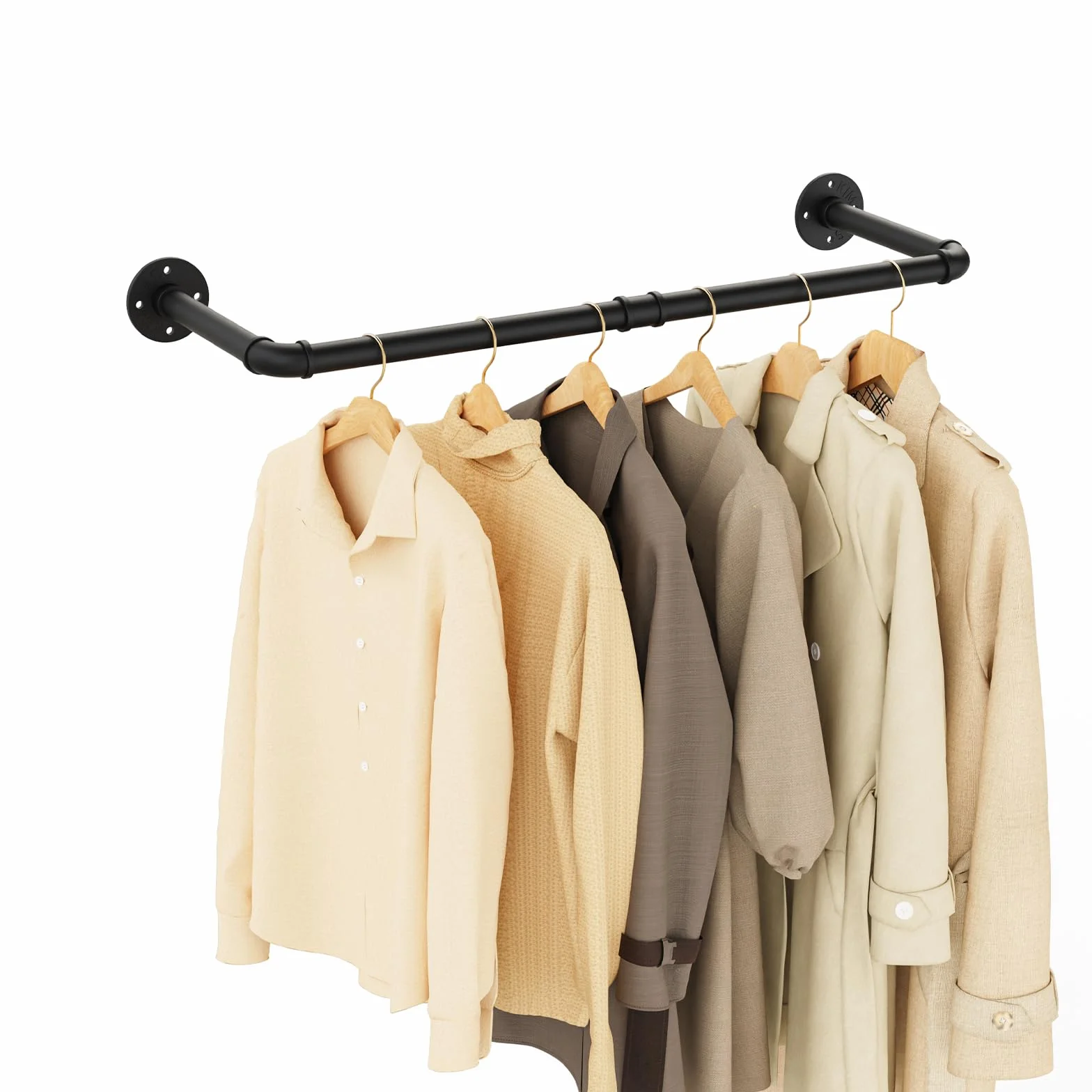Yawinhe Kleiderstangen für die Wand, 80cm industrieller Rohr-Kleiderständer zur Wandmontage, Platzsparenders Wandregal Küchenregal, für Geschäft, Wohnen, Schwarz, 1-Pack, YMG002A-1