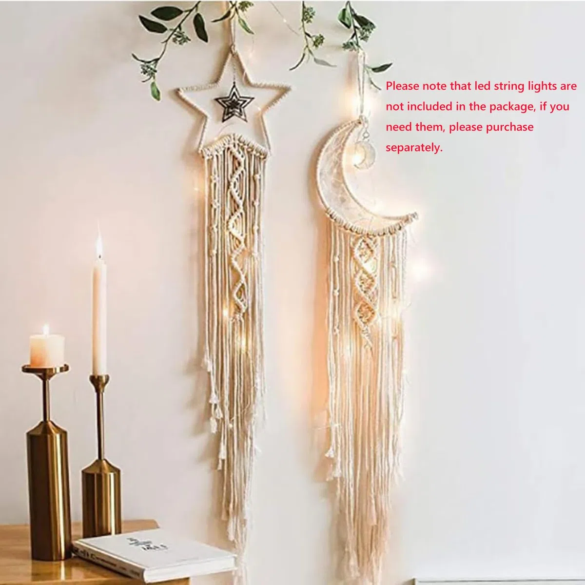 2 Stück Makramee Wandbehang Böhmischer Mond-Traumfänger, handgefertigte Wandteppiche Mädchen Boho-Traumfänger mit Quasten Wohnkultur für Schlafzimmer Hochzeitsfeier Ornamente Handwerk