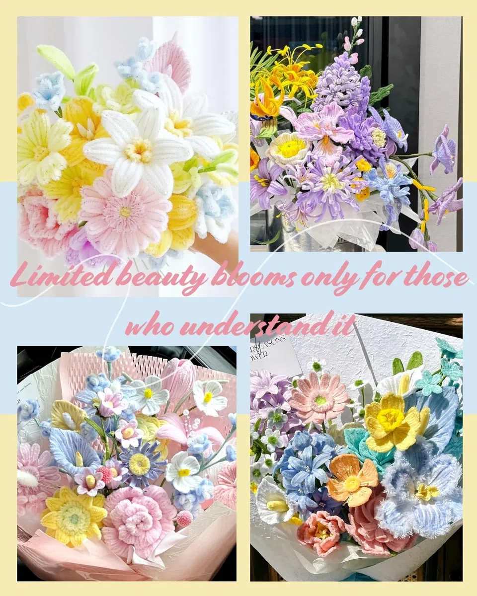 500 Stück Pfeifenreiniger Blumen Set(6 Farben),Pfeifenputzer zum Basteln Blumen,pipe cleaners flower,mit Anweisungen,pompons,20 Stück Blumendraht,2 verschiedene Staubblatt,Klebeband