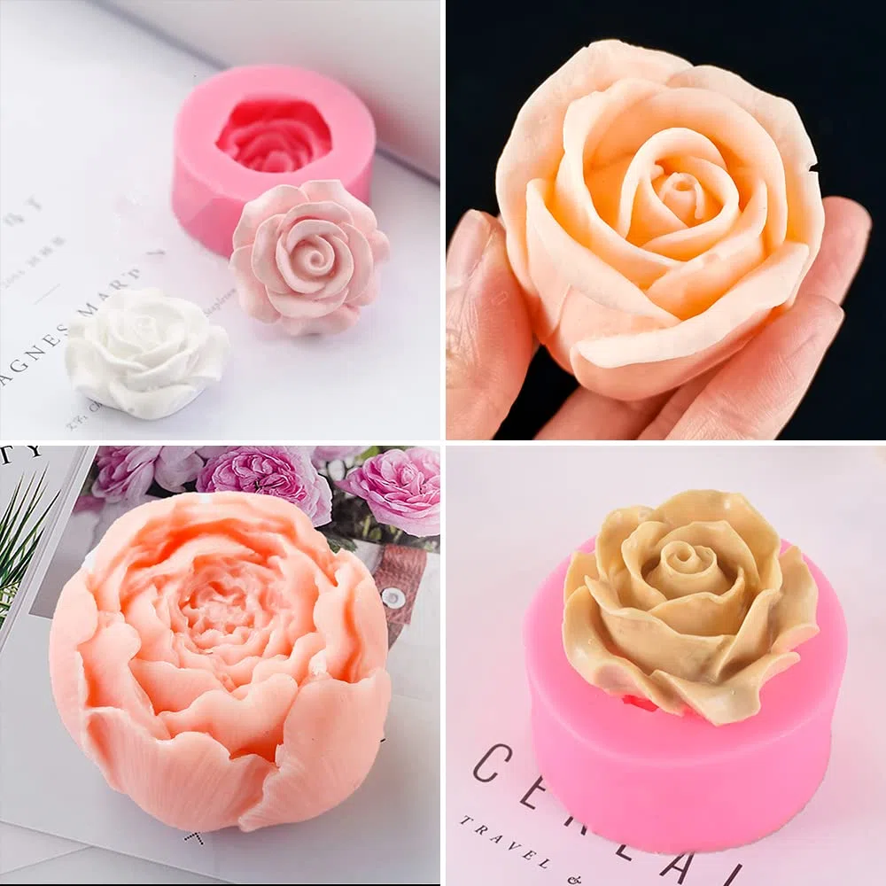 Silikon-Formen-Set, Blume, 3D-Rosenblüte, Fondant, Silikonformen für Seife, Kerzen, Kuchen, Blumenformen für Schokolade, Süßigkeiten, Gebäck, Dessert, 6 Stück, Rosa