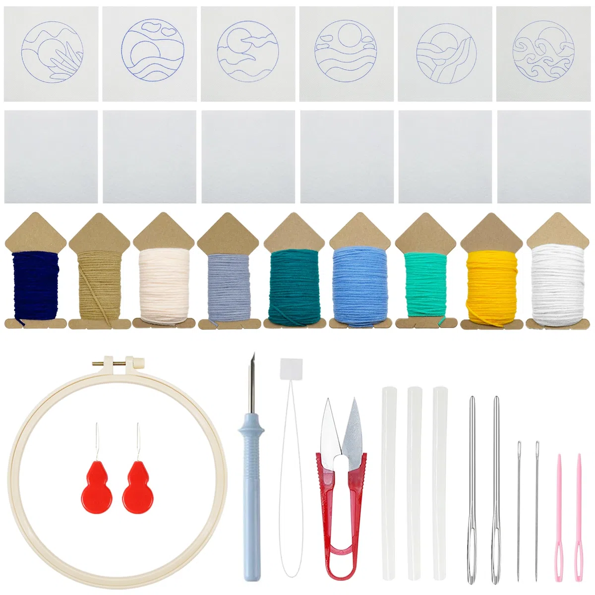 Allazone Needle Punch Handwerk Stickerei Kit, Punch Needle Untersetzer Kit, Easy Embroidery für Anfänger Coaster Kunst und Handwerk Needle Coaster, Berge und Flüsse