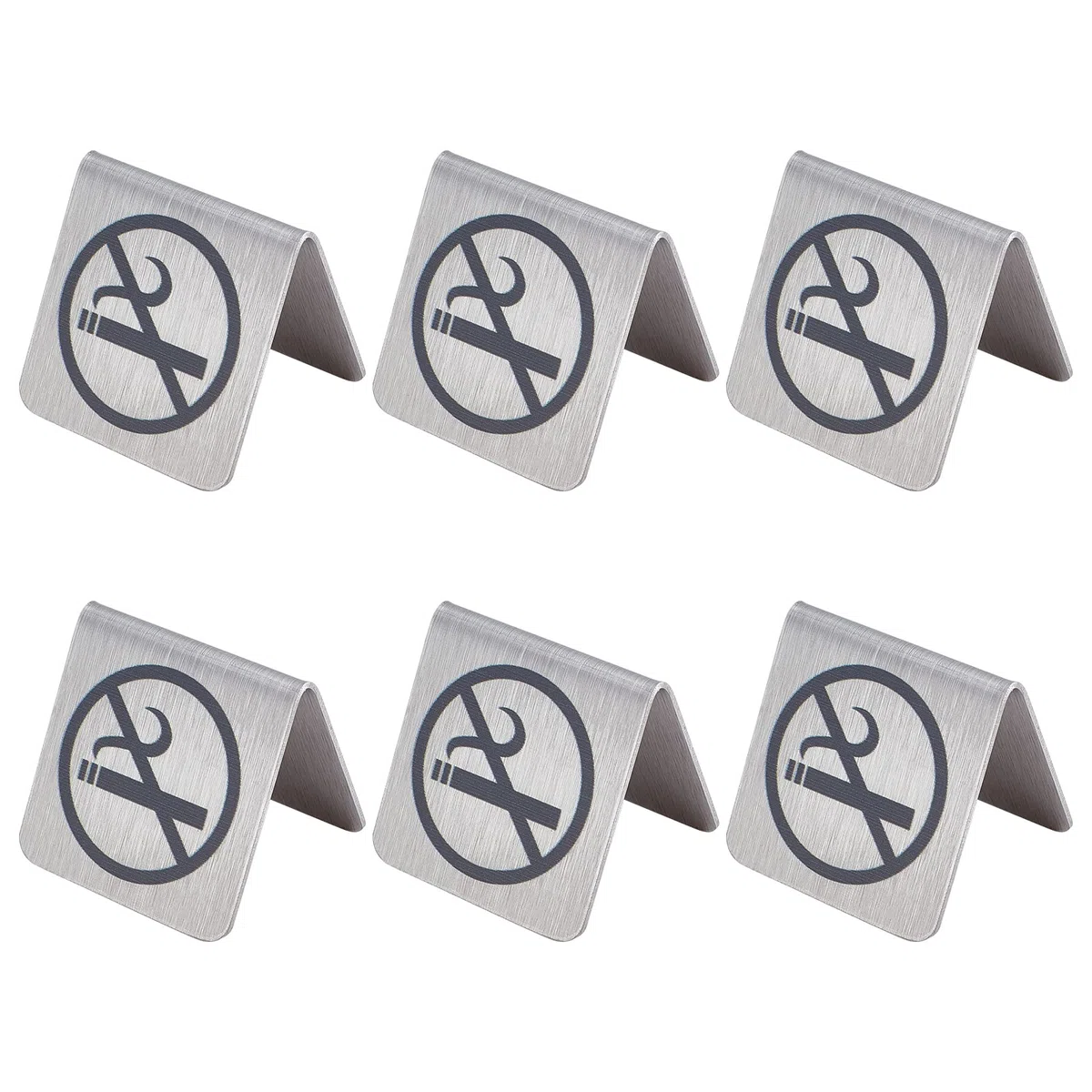 AHANDMAKER 6 Stück Edelstahl Nichtraucher-Schild, Doppelseitiges Nichtraucher Warnschild Rauchverbot Tischkarte für Außen-und Innenbereich Bibliotheken Hotels, Cafés, 4.8x5x5cm